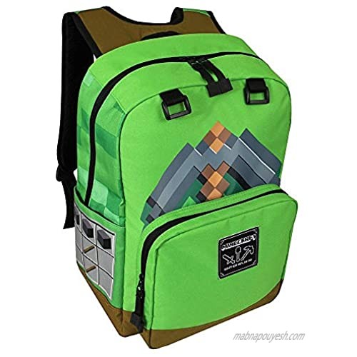 JINX Minecraft Pickaxe Adventure Kids School Backpack  Green  17"