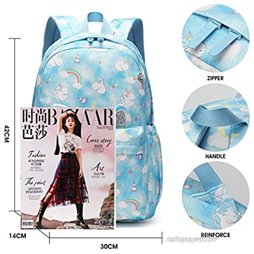 Kid Backpack Girl and Boy Cat Ear Bag for School Classic Bag Large Size Light Weight Have Gift Package Aqua Unicorn
