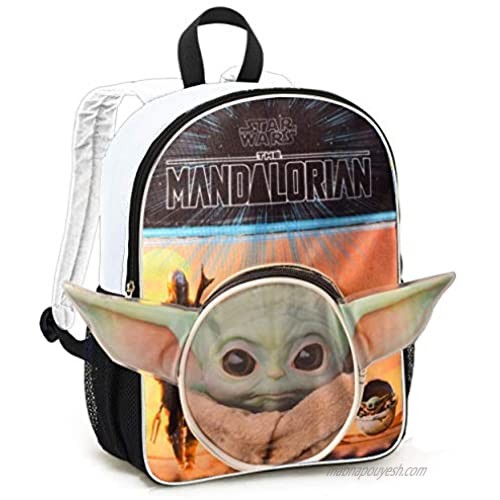Mandalorian Baby Yoda Backpack for Toddlers Kids Bundle - Premium 11 Star Wars Mini School Bag with Coloring Book Stickers and More (Mandalorian School Supplies)