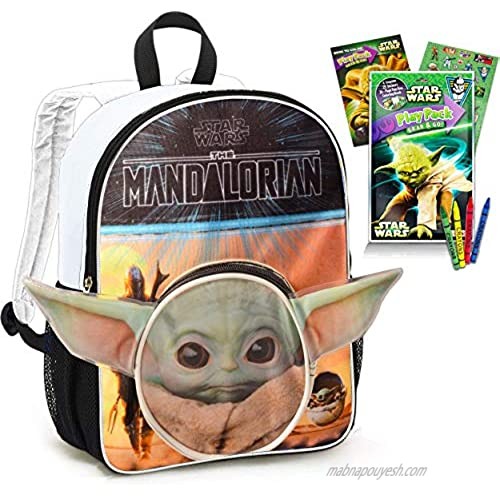 Mandalorian Baby Yoda Backpack for Toddlers Kids Bundle - Premium 11 Star Wars Mini School Bag with Coloring Book Stickers and More (Mandalorian School Supplies)