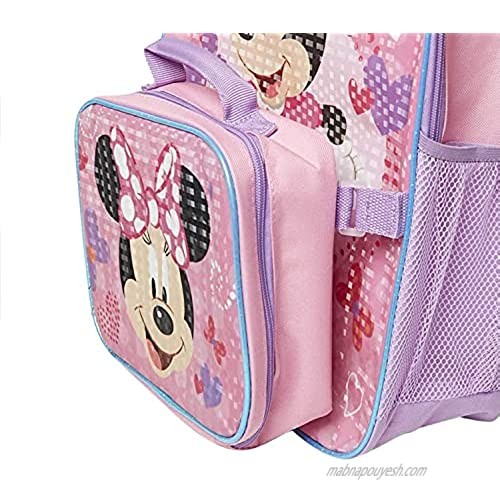 Minnie Mouse Backpack Combo Set - Minnie Mouse Girls 4 Piece Backpack Set - Backpack Lunch box Water Bottle and Carabina (Minnie Mouse 4PC)