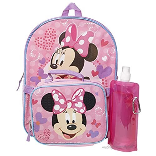 Minnie Mouse Backpack Combo Set - Minnie Mouse Girls 4 Piece Backpack Set - Backpack  Lunch box  Water Bottle and Carabina (Minnie Mouse 4PC)