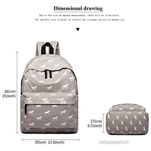 Miss Lulu Horse Canvas Lightweight Backpack Travel Rucksack Casual Daypack (E1401H GY)