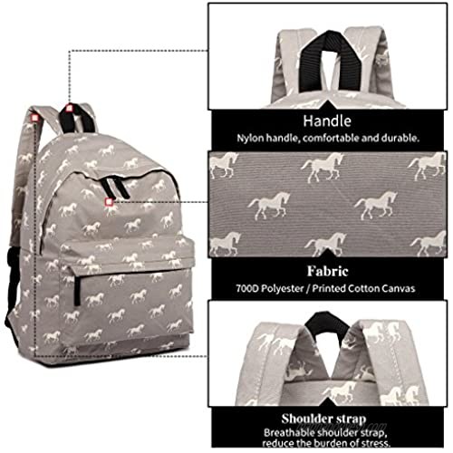 Miss Lulu Horse Canvas Lightweight Backpack Travel Rucksack Casual Daypack (E1401H GY)