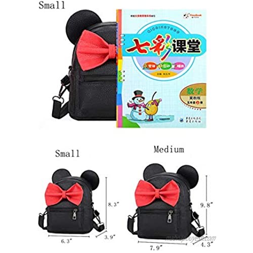 Moonlitt Princess Cartoon Ears Mouse Bow Bag Casual Travel Backpack for Women Girls (Small Black)