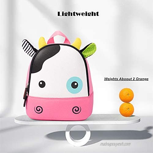 Neoprene Toddler Backpack Waterproof Animal Cartoon Mini Travel Bag for Little Girl Boy 1-6 Years (Cow)