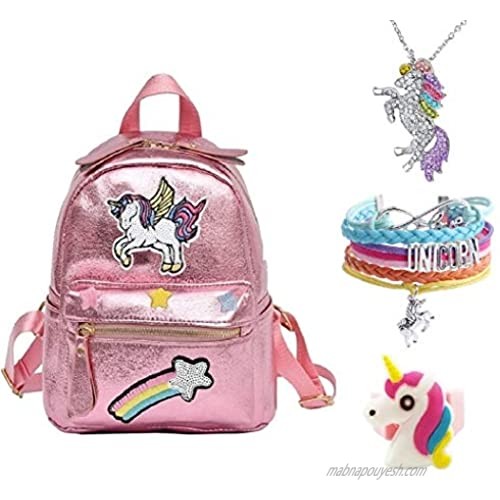 Pink Rainbow Unicorn Backpack  Cute Toddler Backpack Waterproof Mini Travel Bag for Girls Kids
