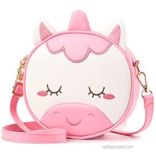 Qiuhome Little Girls Crossbody Bag Toddler Purse Bag Leather Baby Backpack for Kids Girls (Unicorn Pink)