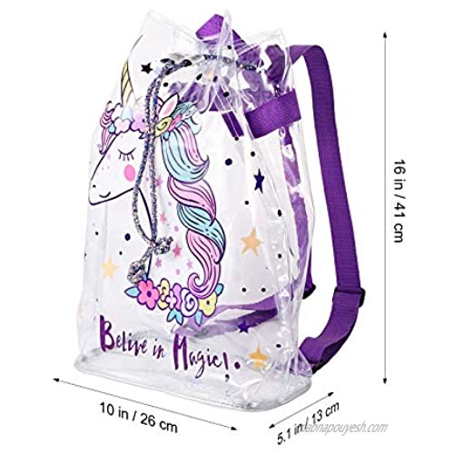 TENDYCOCO Unicorn Backpack Transparent Backpack Clear Drawstring Backpack for Girls Kids