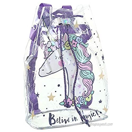 TENDYCOCO Unicorn Backpack Transparent Backpack Clear Drawstring Backpack for Girls Kids