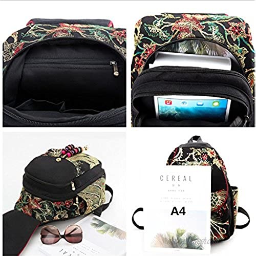 Vintage Phoenix Sequins Embroideried Women Backpack Daypack Travel Shoulder Bag