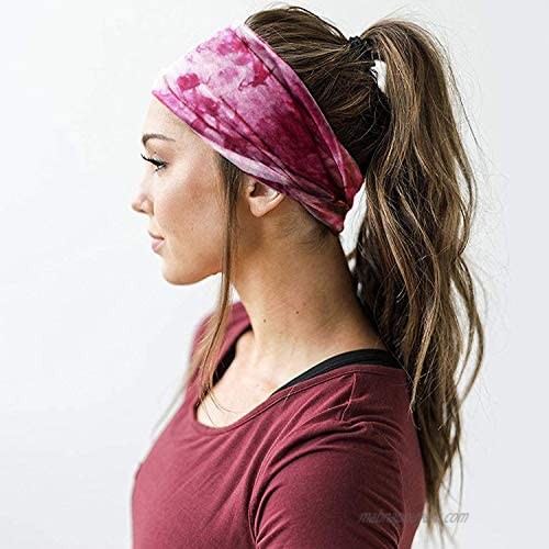 12 Pieces Tie Dye Headbands Boho Wrap Headbands Wide Non-Slip Yoga Running Elastic Athletic Sweatband Stretchy Workout Hairband for Girls Women