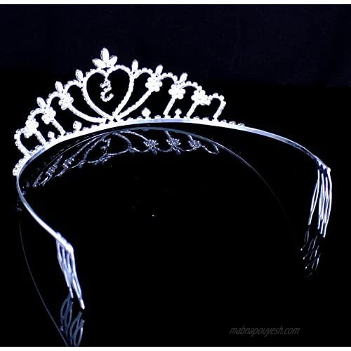 5 Years Old Four Five-Year-Old Rhinestone Tiara Crown With Hair Combs Princess Headband Headpiece Girl's 4th 5th Birthday Party T816 (#5 Silver)