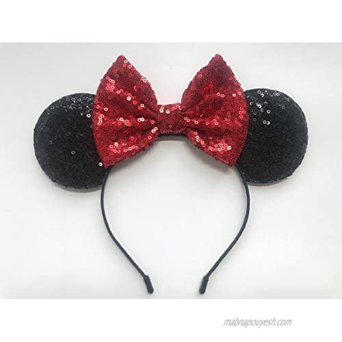 A Miaow Black Mouse Ears Headband MM Glitter Hair Hoop Women Butterfly Sequin Costum Hair Clasp Party Holiday Park Accessory