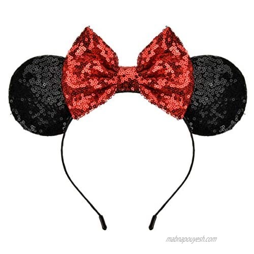 A Miaow Black Mouse Ears Headband MM Glitter Hair Hoop Women Butterfly Sequin Costum Hair Clasp Party Holiday Park Accessory