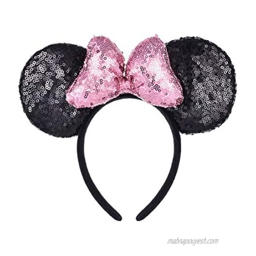 Accesyes 3D Sequin Black Mouse Ears Headband Butterfly MM Glitter Solid Hair Band Party Costume Family Trip Accessory