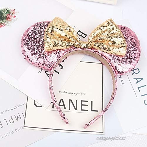 Accesyes Glitter Black Mouse Ears Headband Sequin Costume MM Butterfly Hair Hoop Party Photo Prop