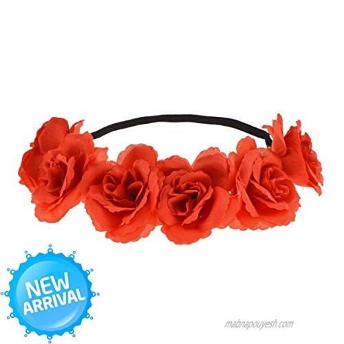 Accesyes Rose Flower Headband Multicolor Party Wedding Hair Wreath Photography (Red)