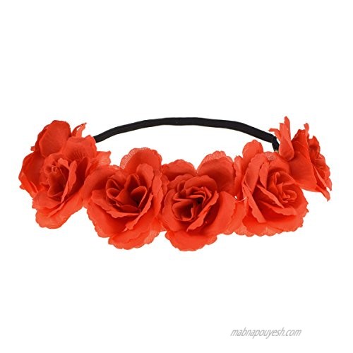 Accesyes Rose Flower Headband Multicolor Party Wedding Hair Wreath Photography (Red)