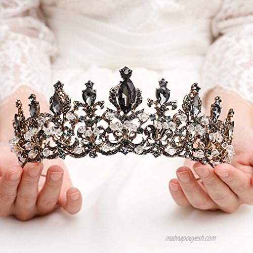 Aceorna Black Baroque Crowns and Tiaras Crystal Rhinestones Queen Crowns Bride Wedding Crown for Women and Girls Decorative Bridal Princess Tiaras Hair Accessories for Halloween Costume Prom