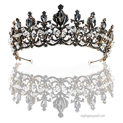 Aceorna Black Baroque Crowns and Tiaras Crystal Rhinestones Queen Crowns Bride Wedding Crown for Women and Girls Decorative Bridal Princess Tiaras Hair Accessories for Halloween Costume Prom
