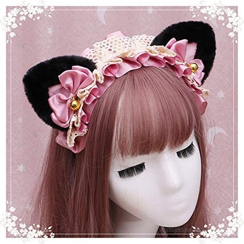 Animal Faux Fur Fox Cat Dog Ears Bowknot Headband with Bell Halloween Cosplay Costume Party