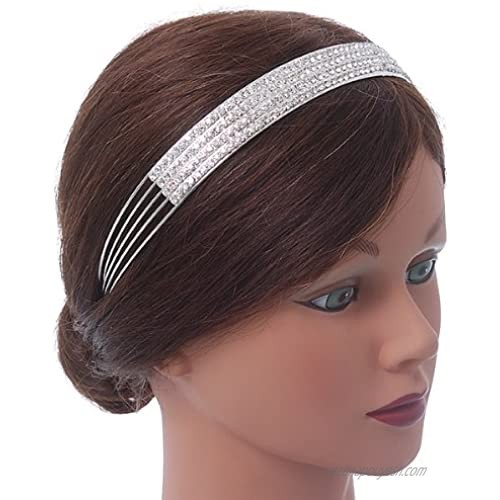 Avalaya Bridal/Wedding/Prom Rhodium Plated Clear Crystal 4 Row Tiara Headband