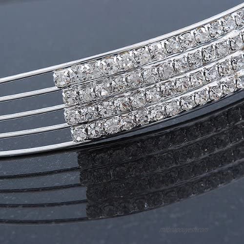 Avalaya Bridal/Wedding/Prom Rhodium Plated Clear Crystal 4 Row Tiara Headband
