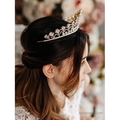 AW BRIDAL Bridal Tiaras and Crowns for Women Crystal Wedding Queen Crown Birthday Crown Rhinestone Pageant Headband Hair Accessories for Brides (Gold)