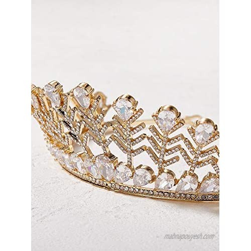 AW BRIDAL Bridal Tiaras and Crowns for Women Crystal Wedding Queen Crown Birthday Crown Rhinestone Pageant Headband Hair Accessories for Brides (Gold)