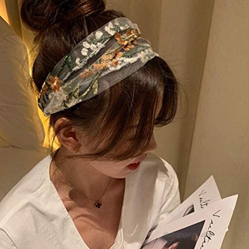 Beaupretty 2Pcs Flower Embroidered Headband Exquisite Accessories Turban for Lady Women Girl