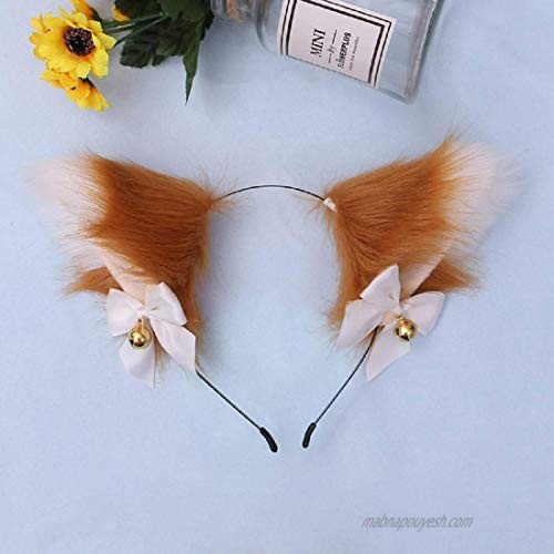 Beautiful Masquerade Halloween Cat Ears Cosplay Cat Ear Party Costume Bow Tie Bell Headwear Headband Hair Accessories (Brown White)