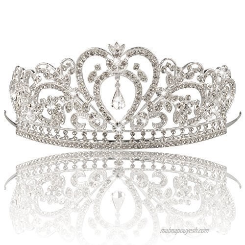 Bienna Wedding Tiara Crown Sparkly Rhinestones Decor Bridal Headpiece for Prom
