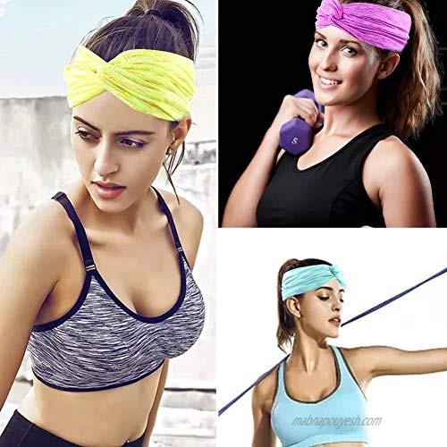 Candygirl Headband with Buttons for Face Mask Stretchy Head Wraps Nurse Headbands for Women for Yoga Running(5 Pack) (8.7x5 DARK Colors)