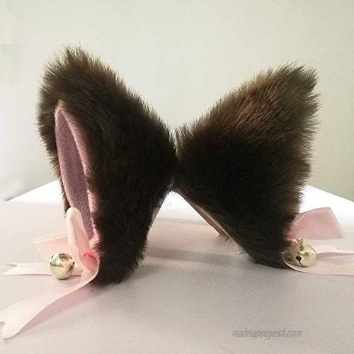 Cat Ears with Bell Furry Neko Ears Headband Hair Clip Anime Cosplay Brown