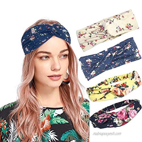 CCStyle Headbands for Women Knotted Boho Floal Style Turban Headband Women's Yoga Running Sports Workout Vintage Hair Bands (Set1)
