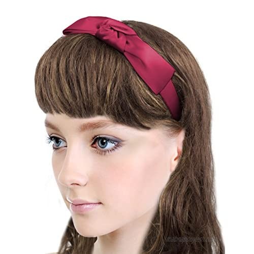 Dahlia Girl's Satin Headband - Holiday Ribbon Bow - Burgundy