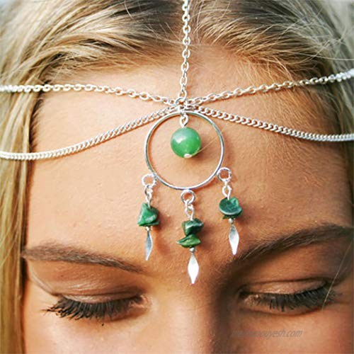 deladola Boho Layered Head Chain Silver Turquoise Pendant Headpiece Multilayer Tassel Beach Party Hair Accessories Jewelry for Women and Girls