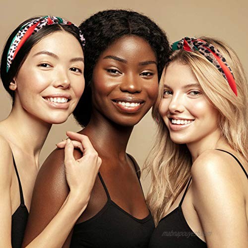 Designer Leopard Headband for Women - Red Green Twist Cross Knot Hair Hoops - Fashion Fabric Design Plastic Wide Hard Headbands for Women Girls Party Christmas - 3 PCS of Pack (Stylish)