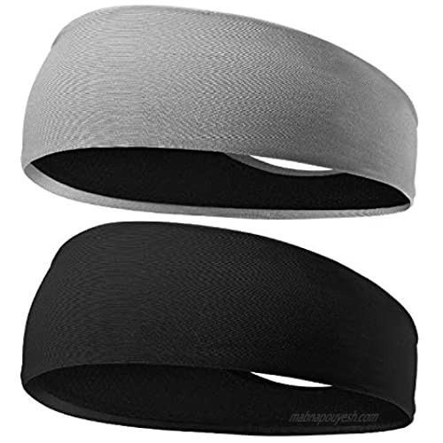 EasYoung 2-Pack Headbands for Men Women  Sweat Wicking Headbands for Sports Fitness Yoga Running Elastic Non Slip  Unisex