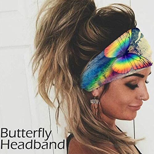 EIELO Boho Wide Headbands for Women Fashion Bohemian Butterfly Head Wrap Sweat Yoga Headband African Head Scarf Sport Workout Elastic Hair Accessories