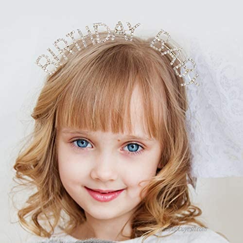 Elehere Rhinestone Birthday Baby Tiara Crown Headband Headpiece Sparkly Gold Party Hair Accessory