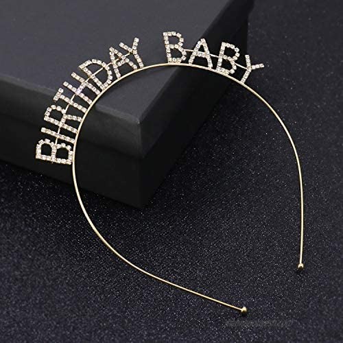 Elehere Rhinestone Birthday Baby Tiara Crown Headband Headpiece Sparkly Gold Party Hair Accessory