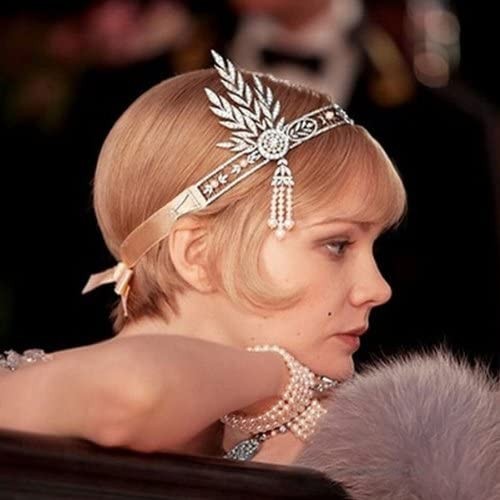 EVER FAITH Silver-Tone Movie Inspired Leaf Simulated Pearl Headband Hair Tiara