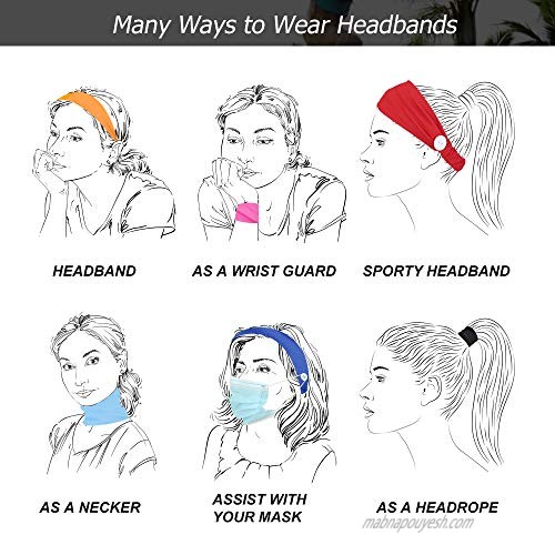 Finrezio 6 Pcs Button Headbands for Women Men Head Wrap Twist Hairband Fashion Solid Color Elastic Hair Accessories Adjustable for Nurses for Yoga Sports Running