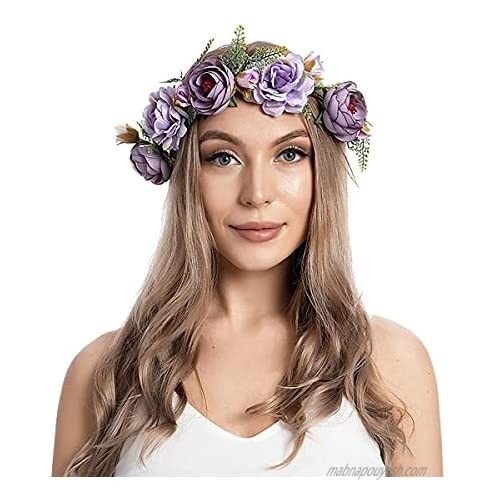 Flower Crown for Women Bridal Floral Headband Boho Hair Wreath Flower Girl Headpiece for Maternity Photo Props