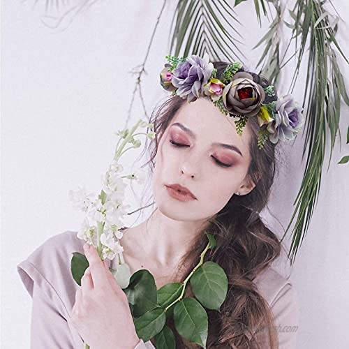 Flower Crown for Women Bridal Floral Headband Boho Hair Wreath Flower Girl Headpiece for Maternity Photo Props