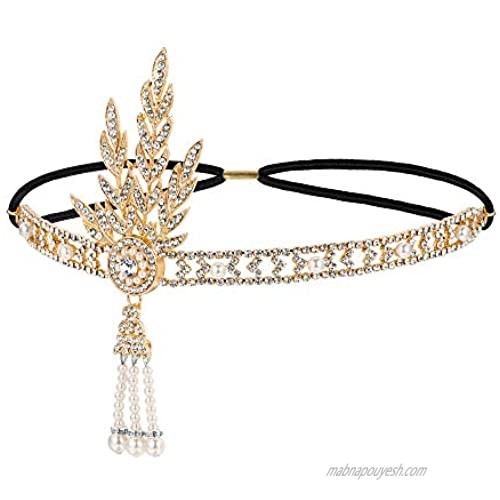 Flyonce Art Deco 1920s Flapper Headband Great Gatsby Inspired Pearl Hair Accessories for Costume Party