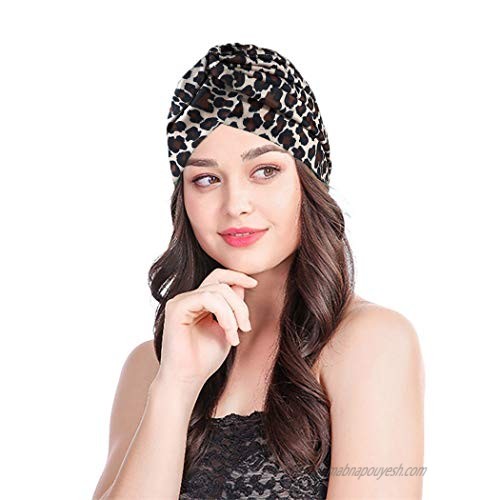 Fstrend Yoga Headbands Leopard Print Workout Sports Hairband Pleated Elastic Sweatband Head Wrap for Women and Girls(pack of 4)