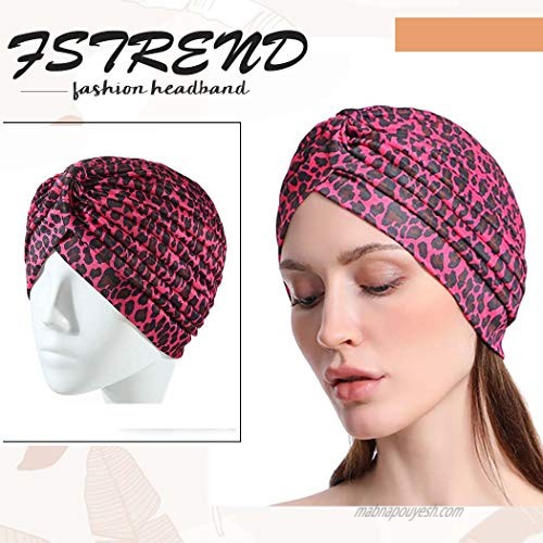 Fstrend Yoga Headbands Leopard Print Workout Sports Hairband Pleated Elastic Sweatband Head Wrap for Women and Girls(pack of 4)